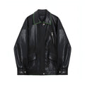 Black Leather Jacket , Loose Slimming Biker Style Pu Jacket
