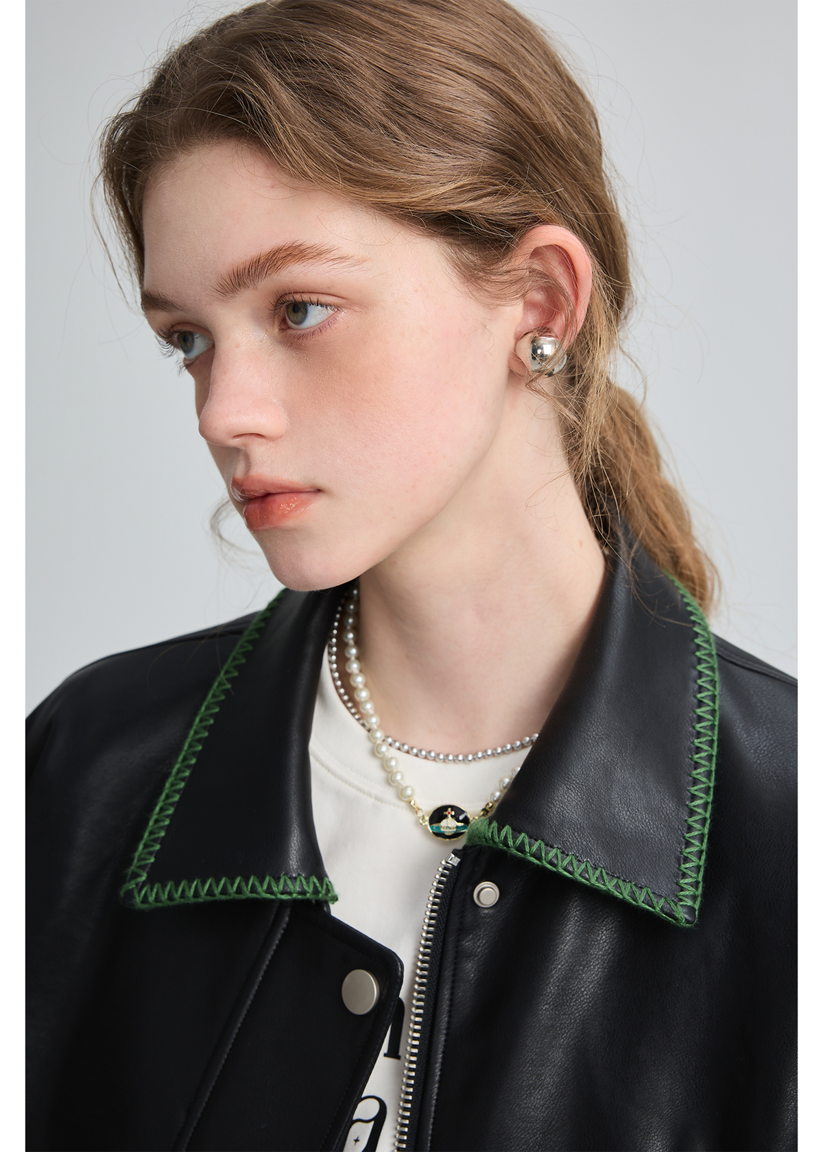 Black Leather Jacket , Loose Slimming Biker Style Pu Jacket