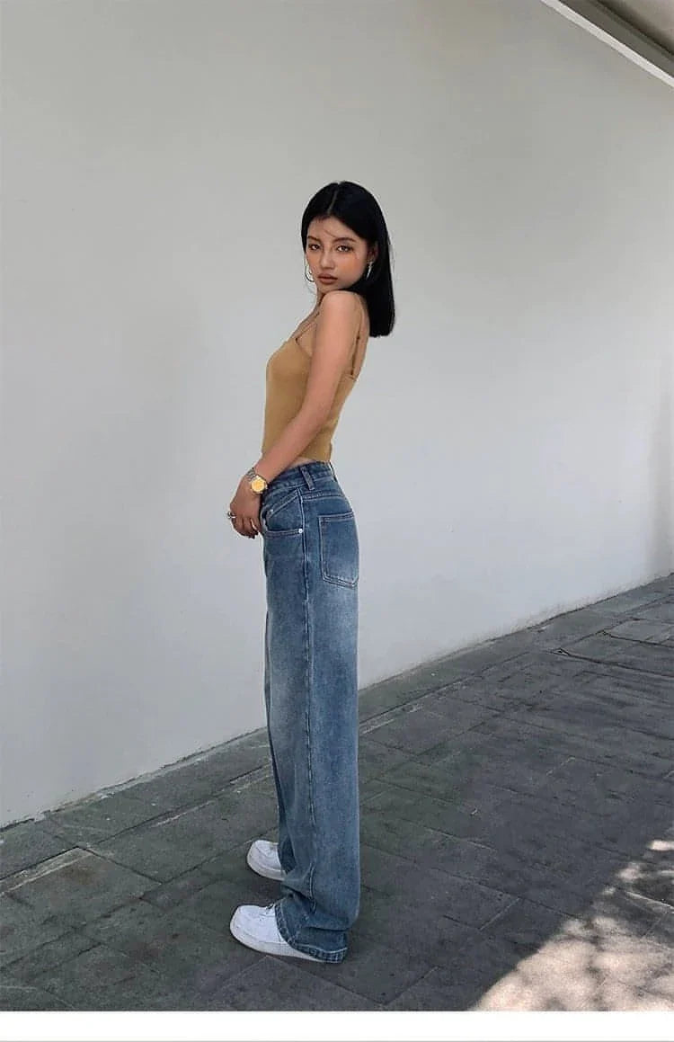 High-Waist Loose Wide-Leg Denim Jeans