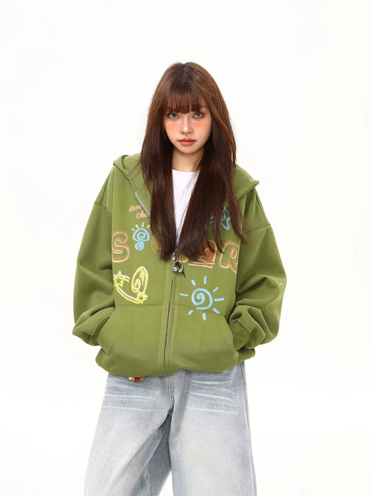 Solar Doodle Washed Zip-Up Hoodie