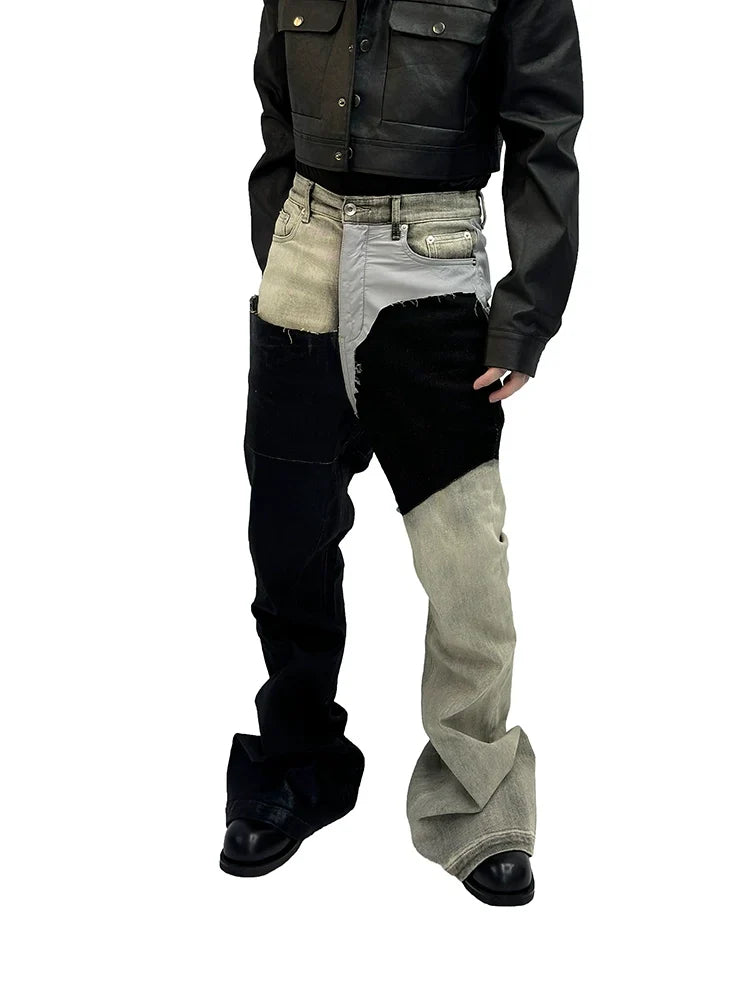 Monochrome Patchwork Wide Jeans