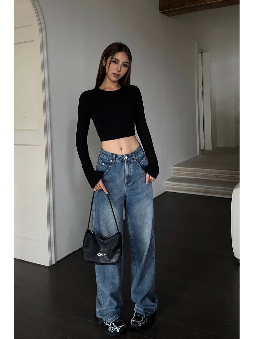 High-Waist Loose Wide-Leg Denim Jeans