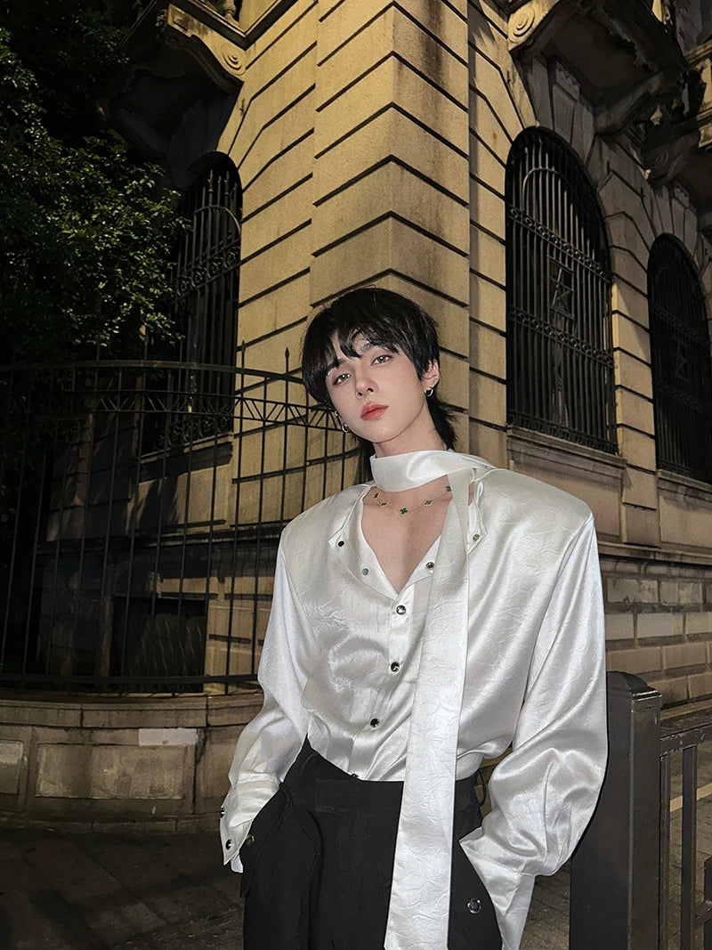 Glossy Tie Neck Shirt