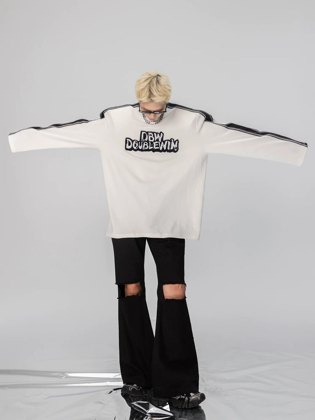 Monochrome Streak Varsity Sweatshirt