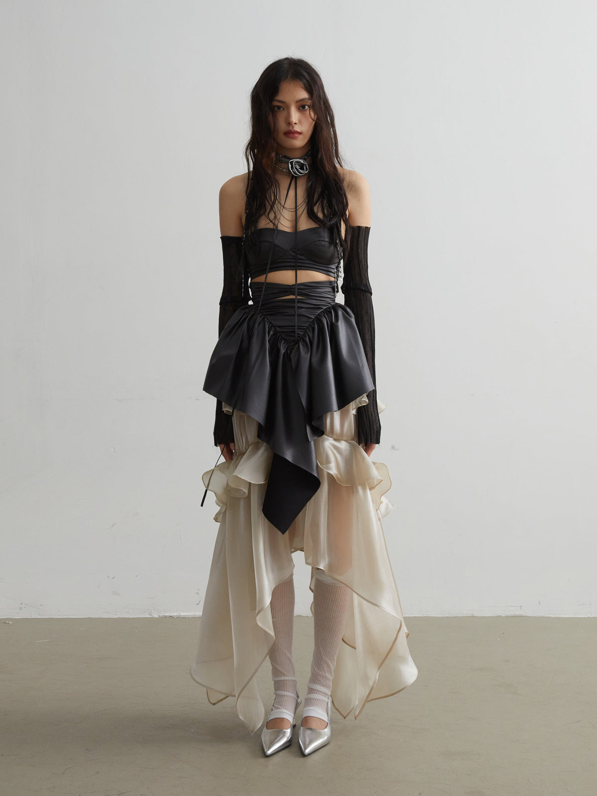 Elegant Ruffled Matte Pu Leather Crop Top