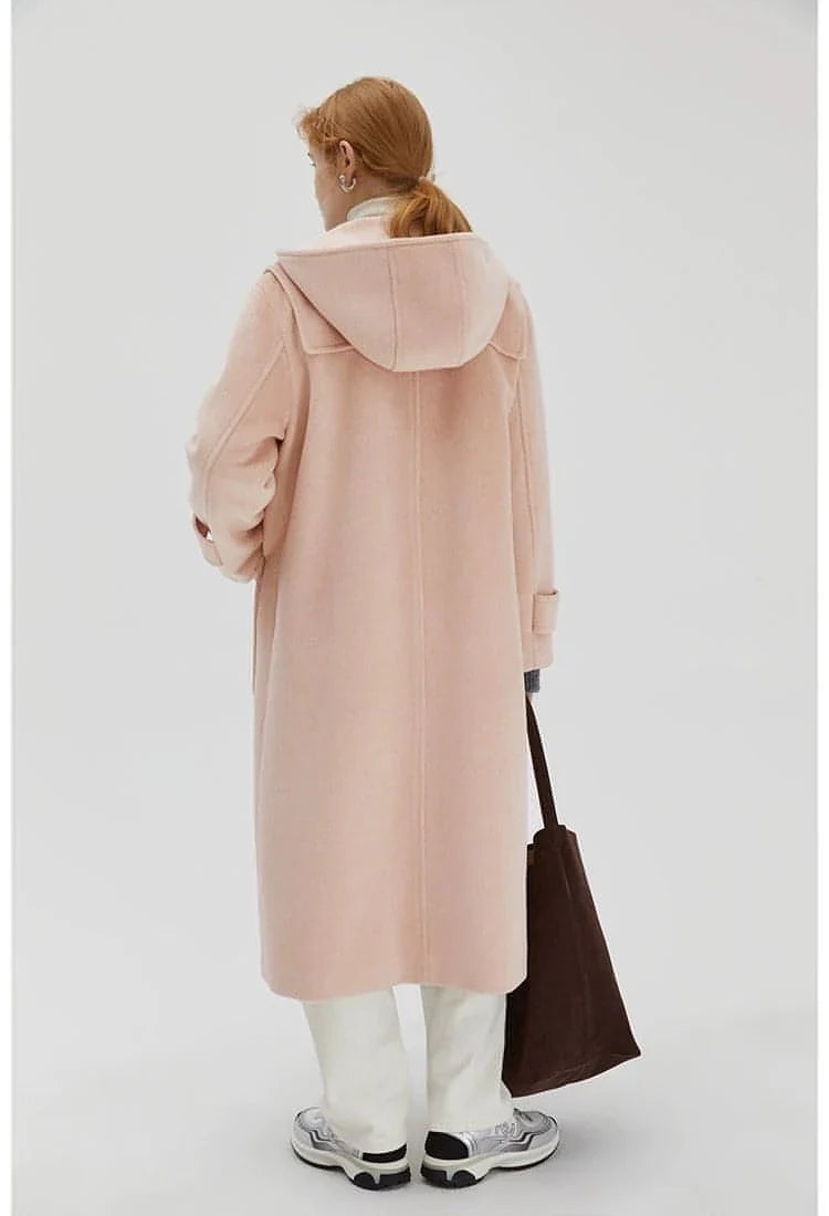 Winter Thicken College Style Hooded Mid-Length Melton Wool Coat