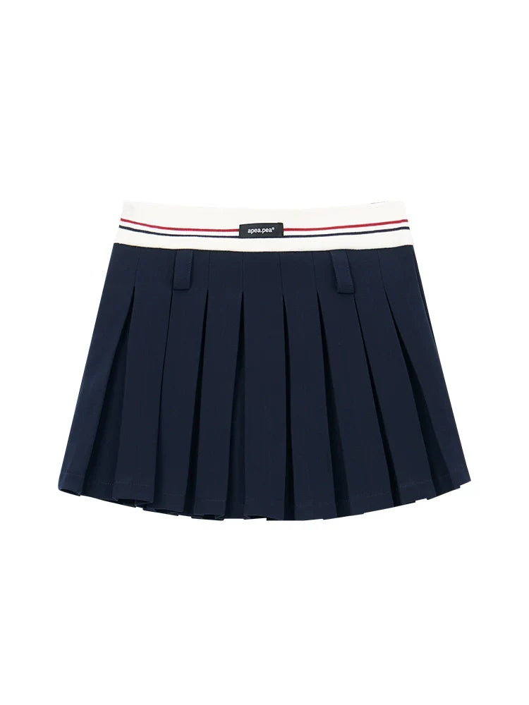 Pleated Tennis Skirt with Striped Waistband