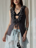 Dark Ruffle Vest & Green Layered Skirt