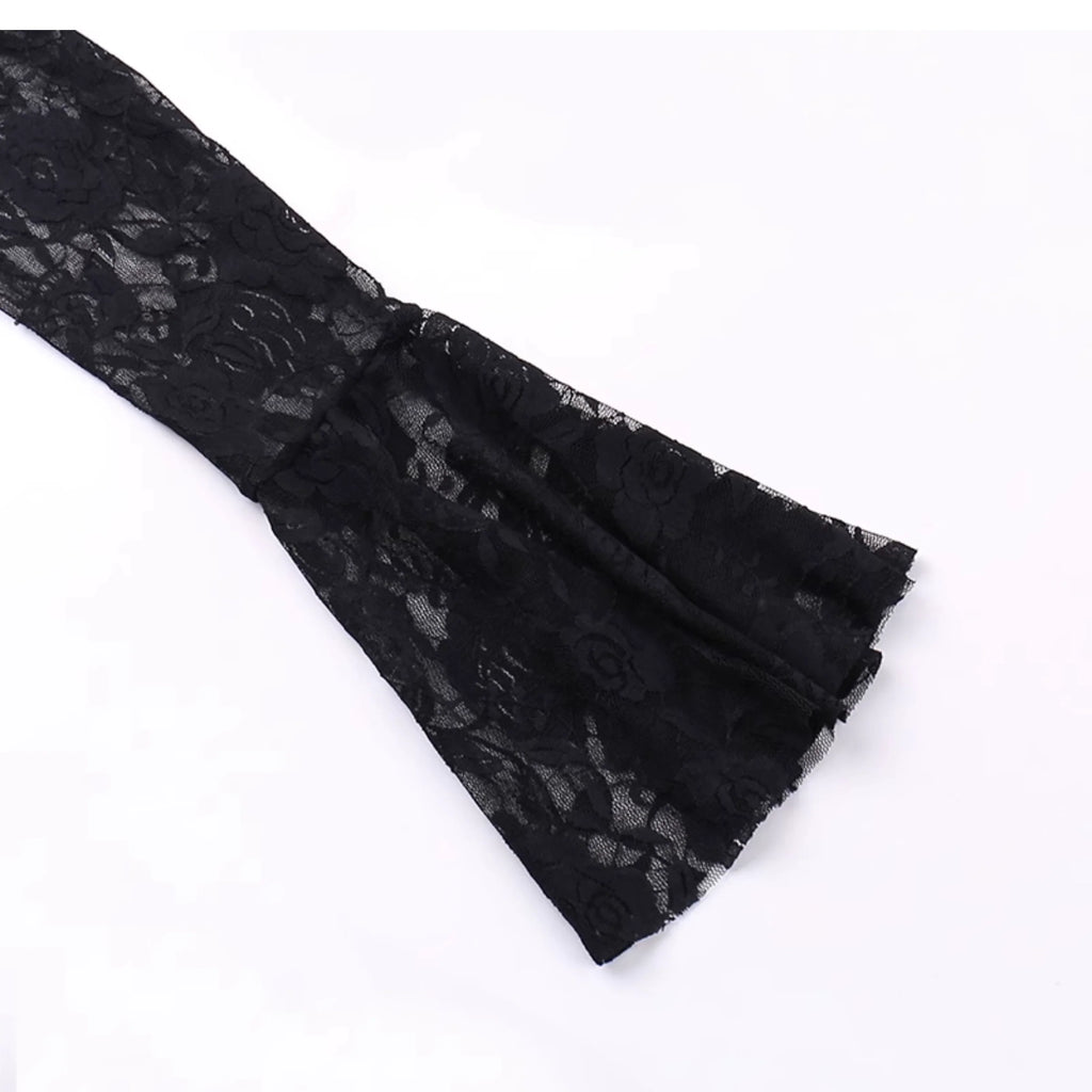 Gothic Velvet Mermaid Gown-Long Sleeve Lace Floor-Length Dress With High Collar