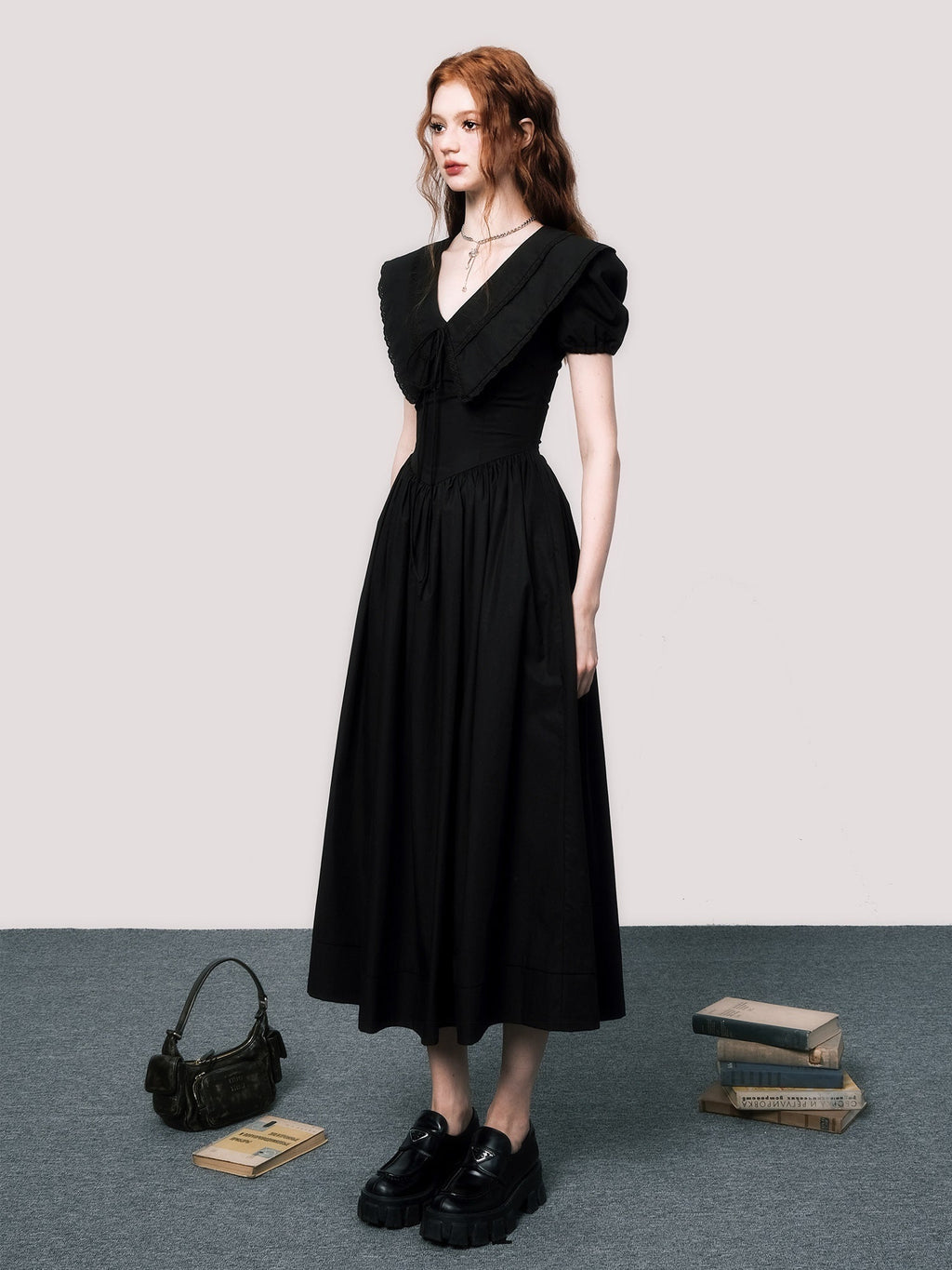 Elegant V-Neck Puff Sleeve Little Black Dress