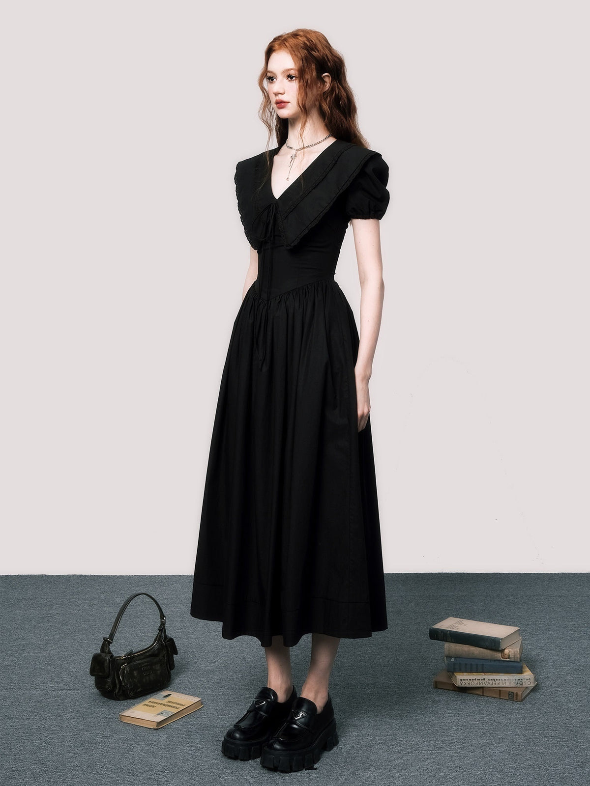 Elegant V-Neck Puff Sleeve Little Black Dress