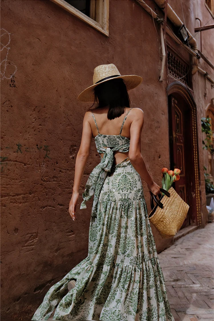 Green Floral Print Maxi Dress