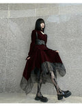 Burgundy Velvet Gothic Maxi Dress