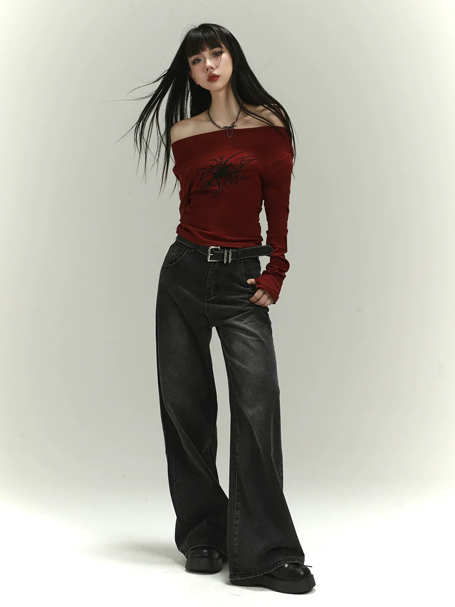 Dark Allure Off-Shoulder Graphic Top
