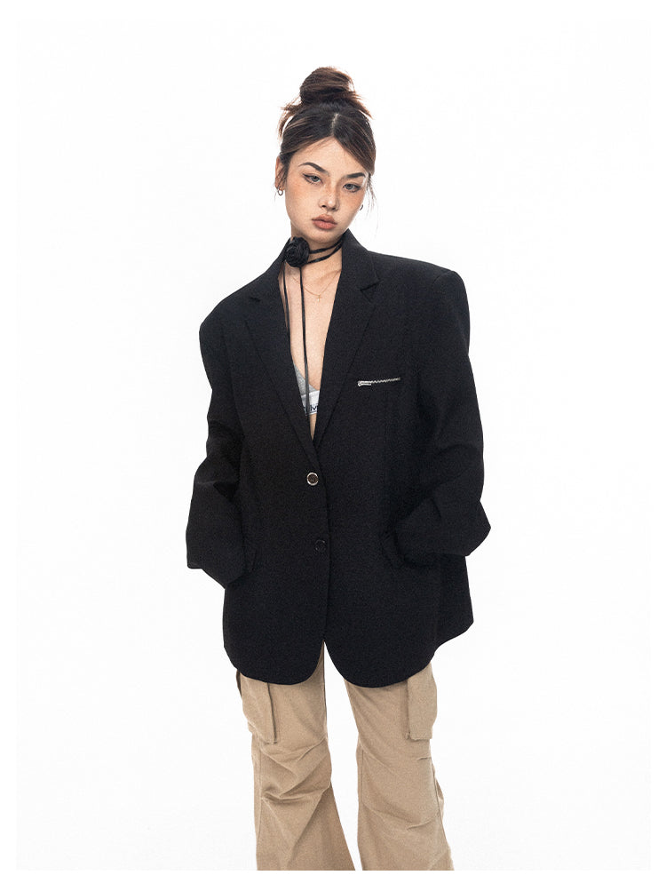 Oversized Zip-Pocket Tailored Blazer