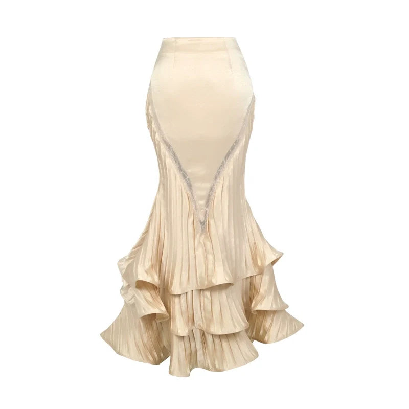 Ivory Satin Ruffled Mermaid Skirt