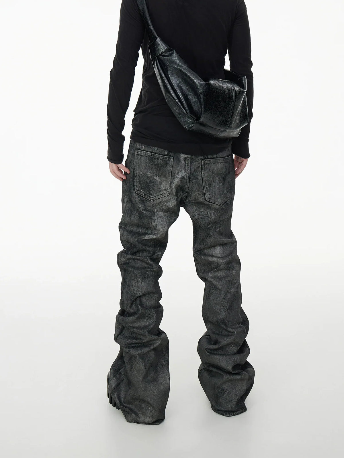 Glitter Coated Acid Wash Black Stacked Jeans