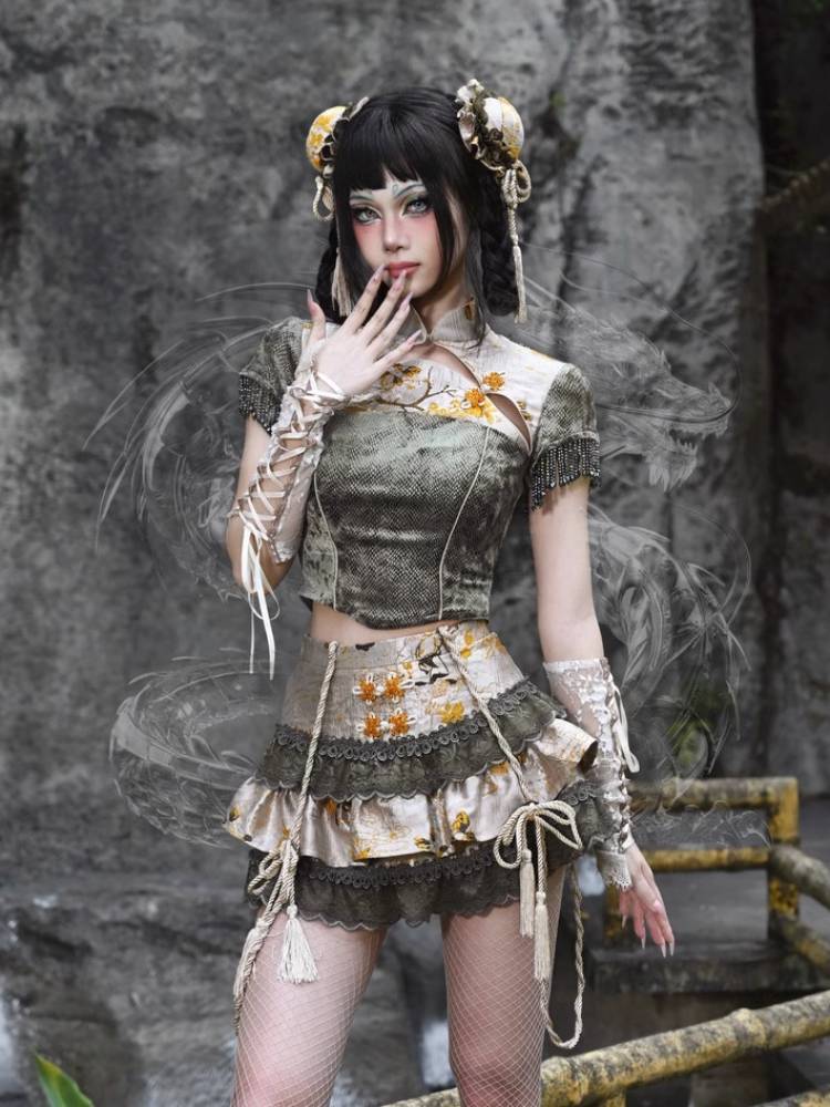 BLOOD SUPPLY Floral Lace Rope-Detail Lolita Mini Skirt