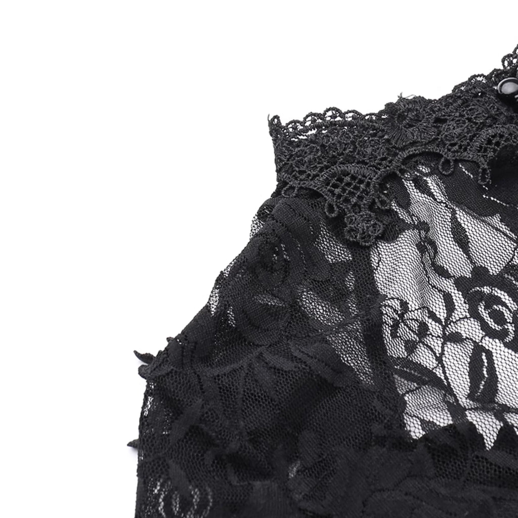 Gothic Velvet Mermaid Gown-Long Sleeve Lace Floor-Length Dress With High Collar
