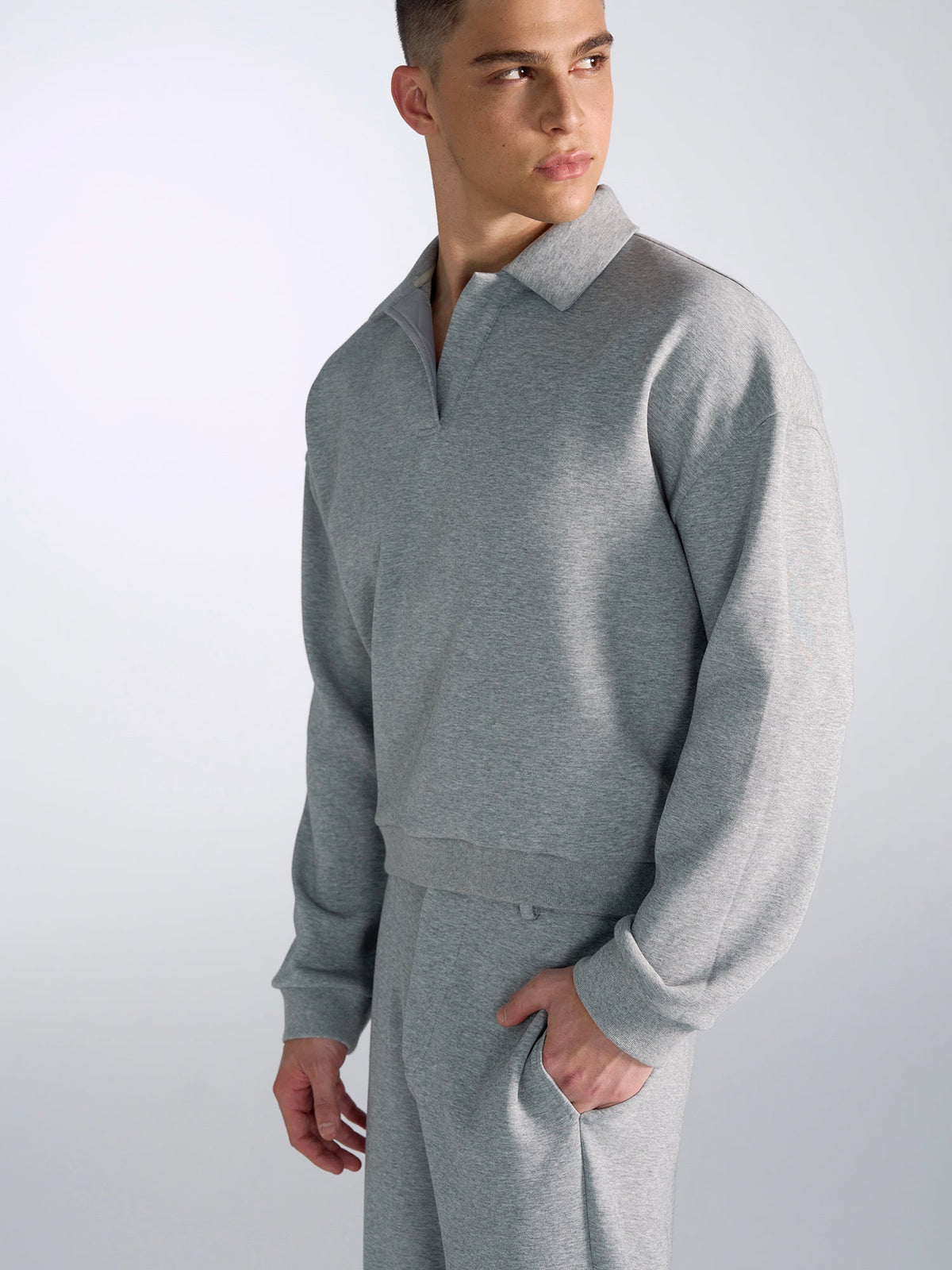 Oversized Polo Sweatshirt and Wide-Leg Sweatpants Setup