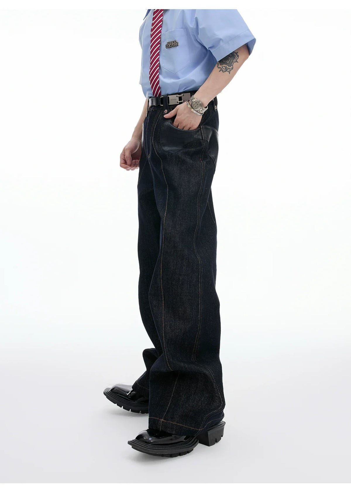 Oversized Dark Denim Jacket and Wide-Leg Jeans Setup