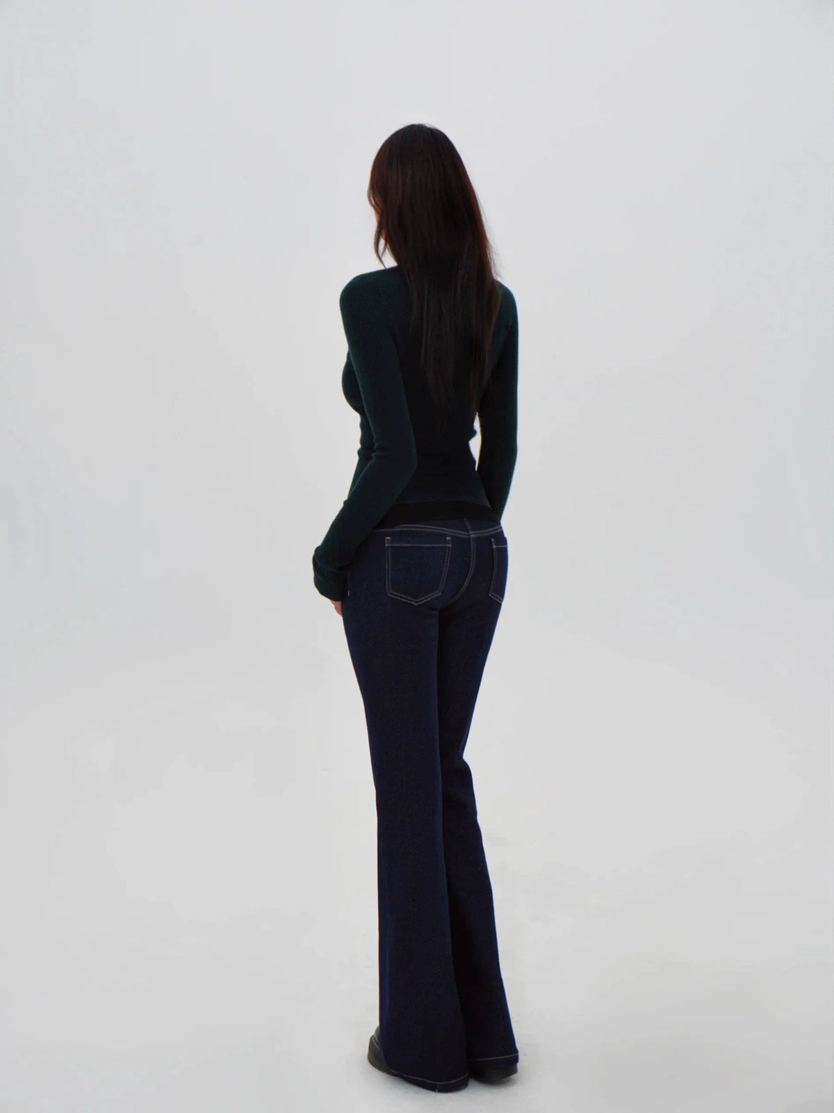 Dark Wash Contrast Stitch Flares Jeans