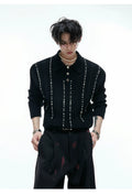 Beaded Knit Polo Sweater