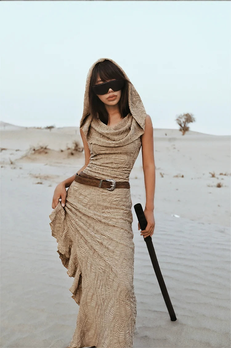 Desert Sand Textured Hooded Dress