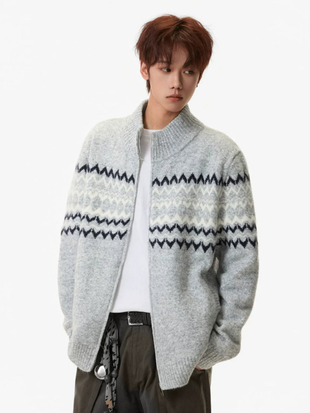 Frostline Zigzag Knit Zip Cardigan