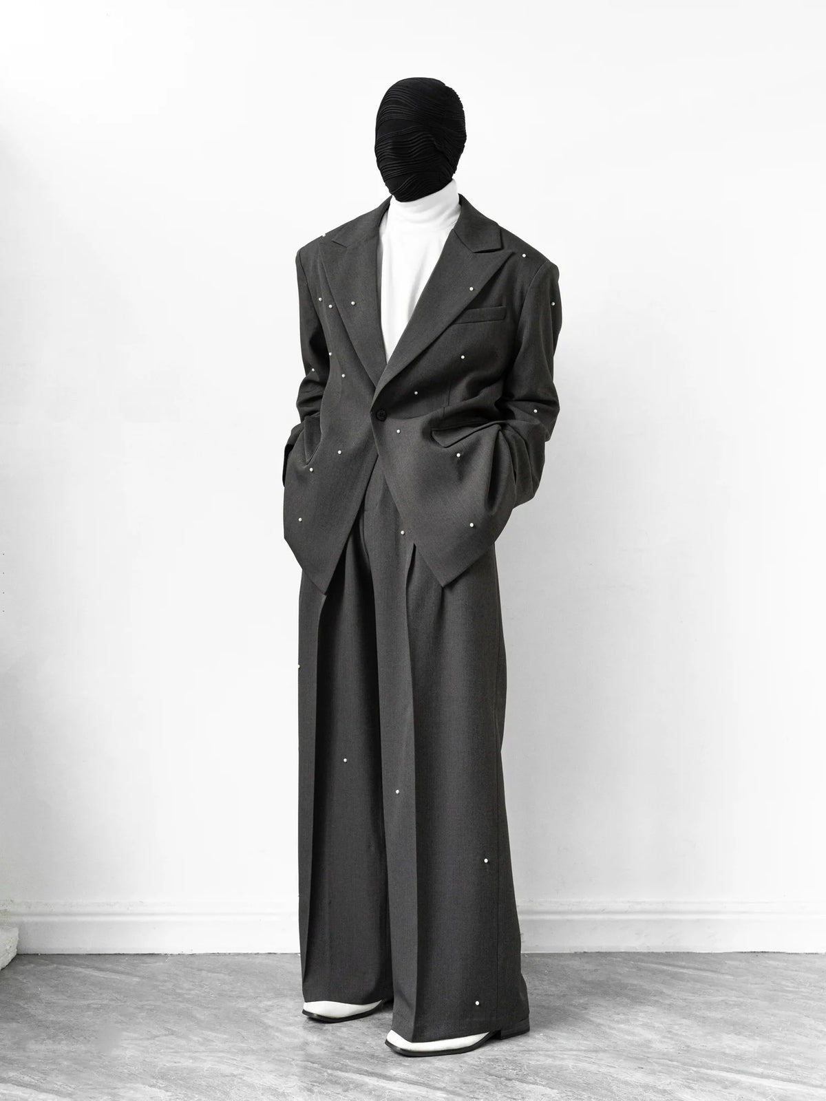 Embellished Charcoal Oversized Suit and Pants