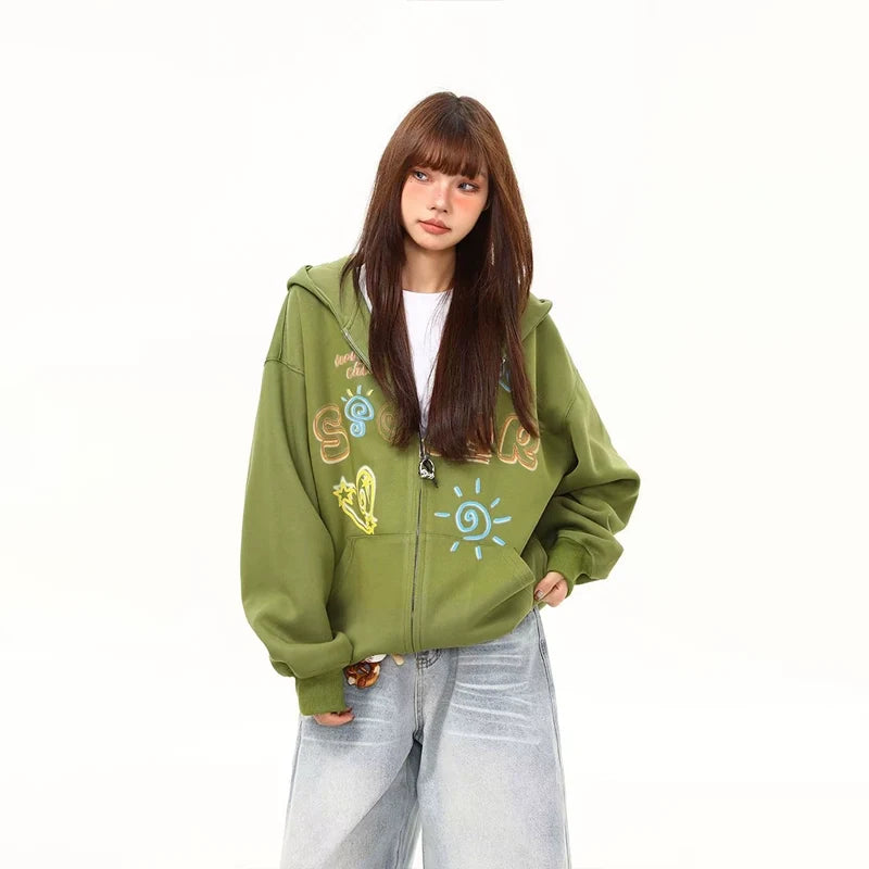 Solar Doodle Washed Zip-Up Hoodie