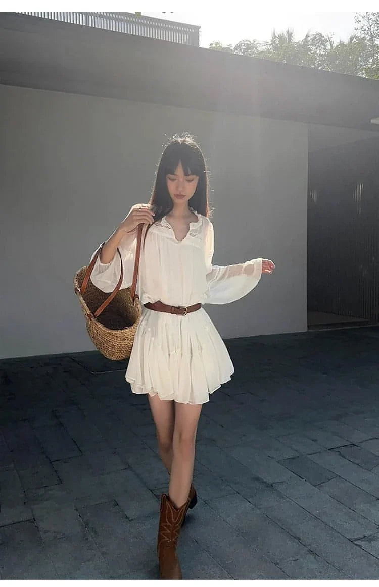 French-Style Ruffle Mini Shirt Dress
