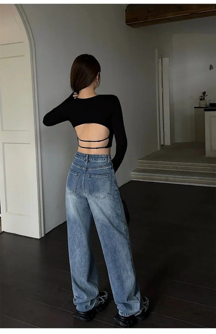 High-Waist Loose Wide-Leg Denim Jeans