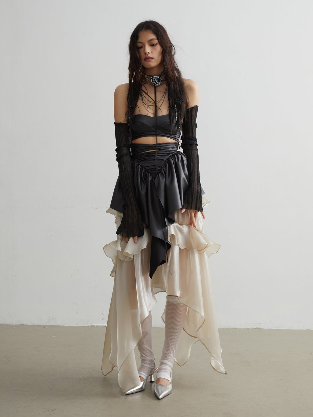 Elegant Ruffled Matte Pu Leather Crop Top