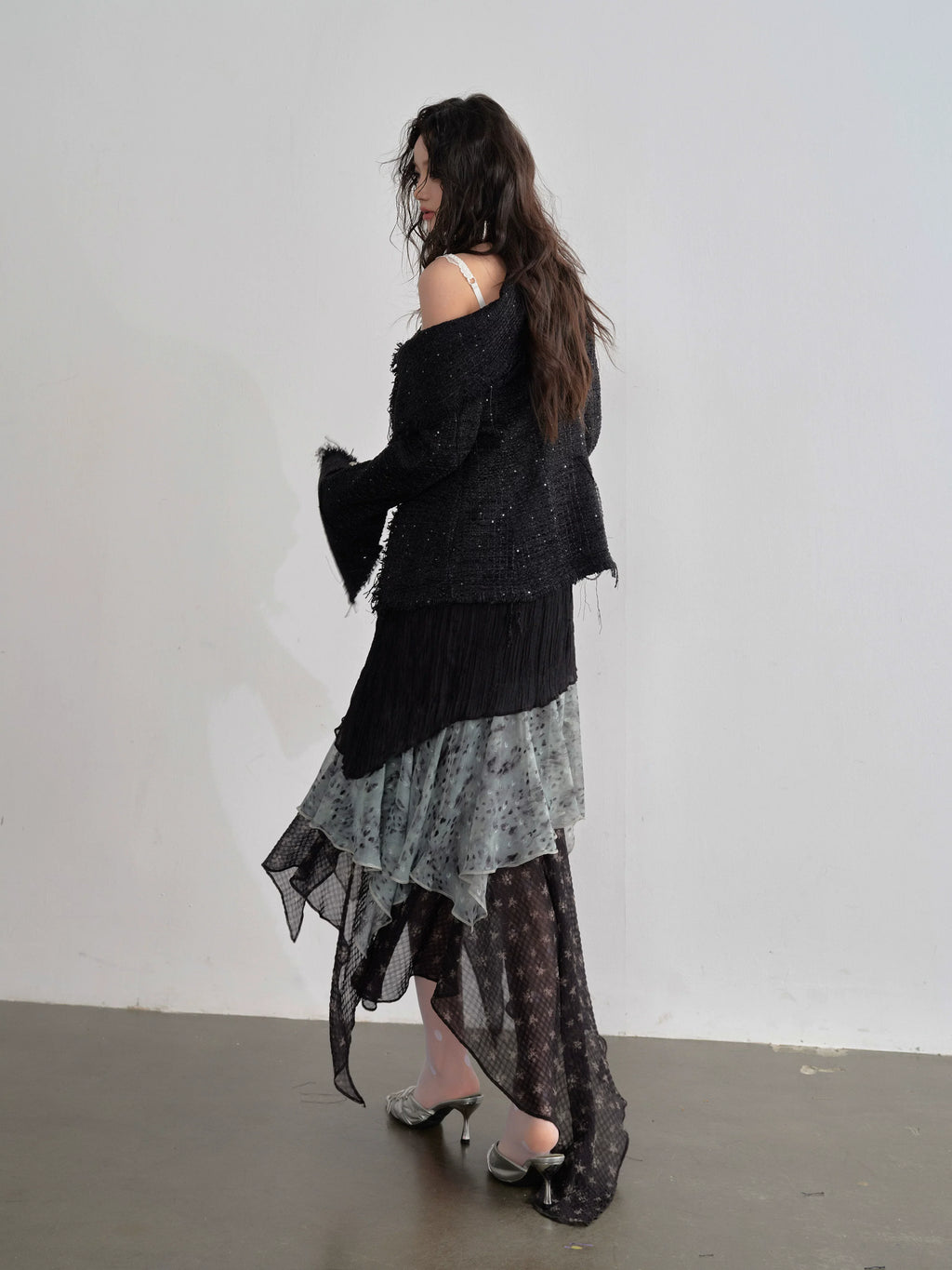 Midnight Mist Asymmetrical Ruffle Skirt