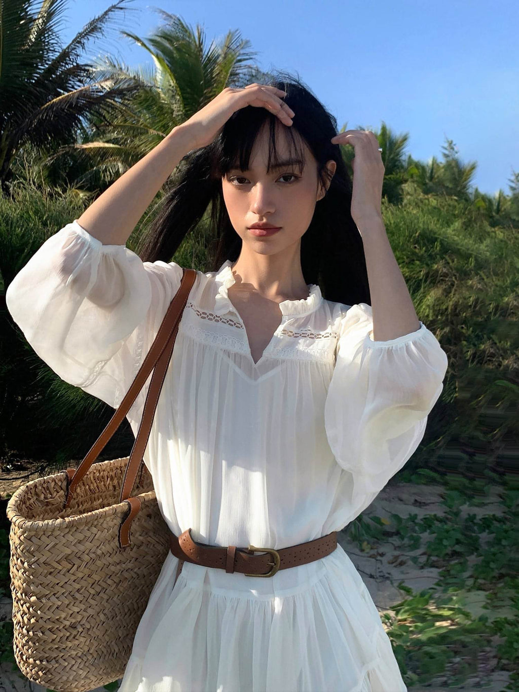 French-Style Ruffle Mini Shirt Dress
