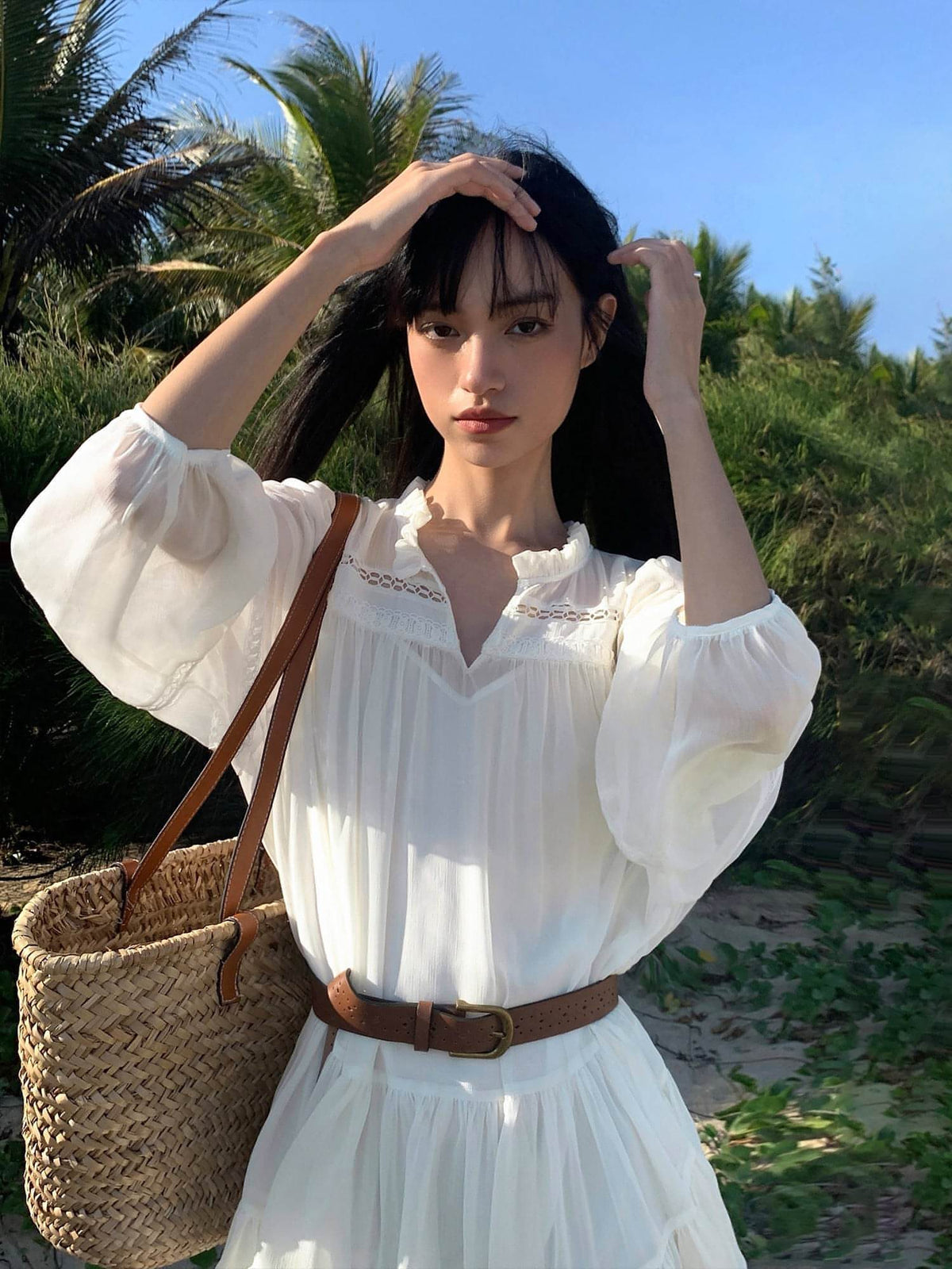 French-Style Ruffle Mini Shirt Dress
