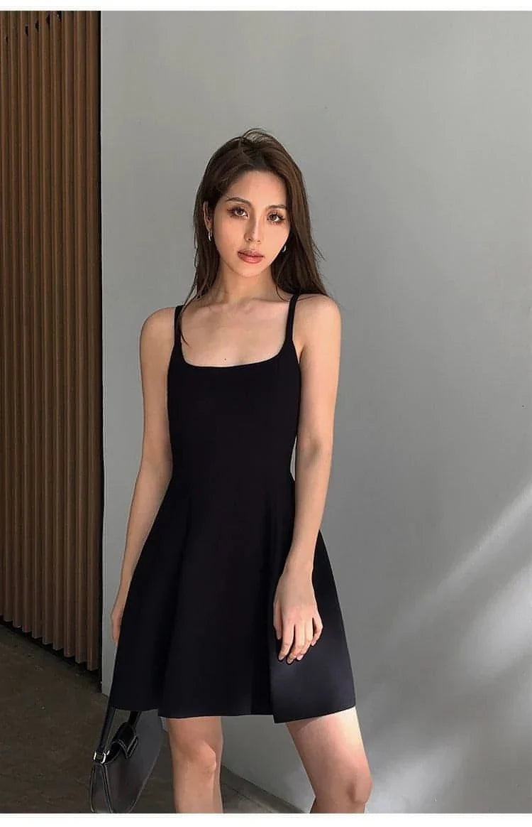 Black Square-Neck A-Line Dress