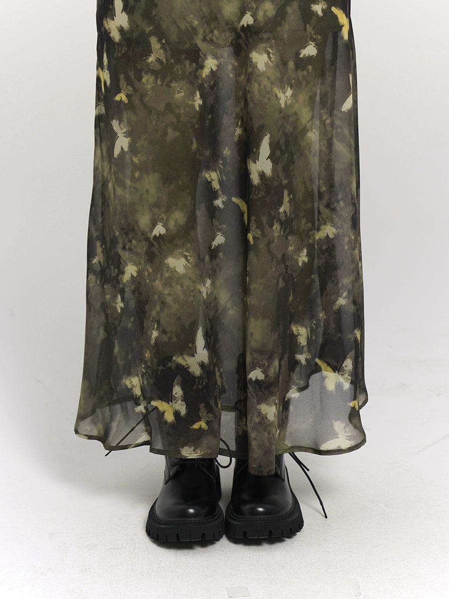 Woodland Whisper Maxi Dress - Women'S Camo-Inspired Butterfly Print Slip Dress