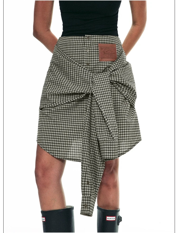 Gingham Check Button-Down Skirt