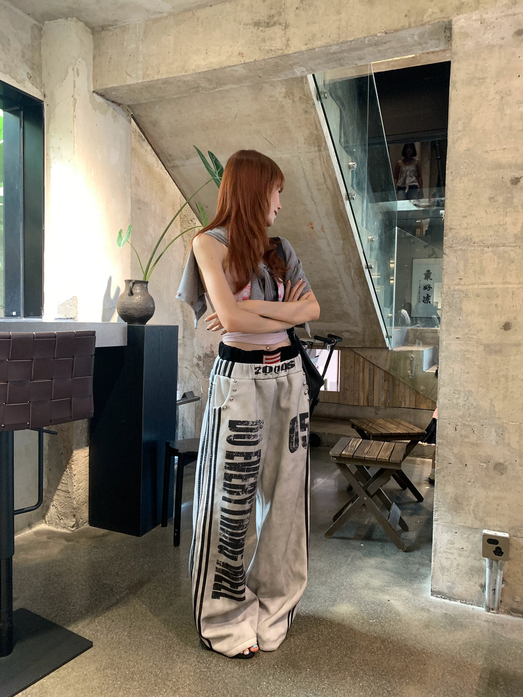 Distressed Grey Ultra-Wide Track Pants