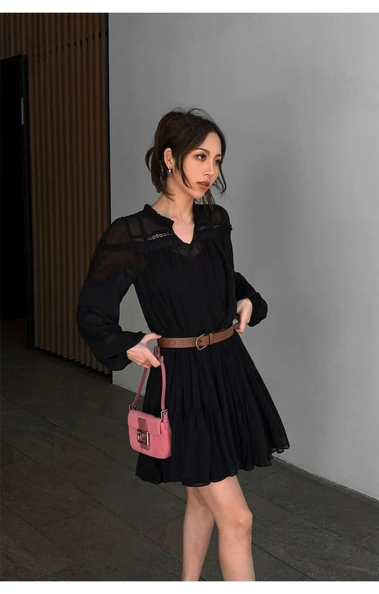 French-Style Ruffle Mini Shirt Dress