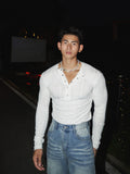 Simple Slim-Fit Solid Color Knit Shirt