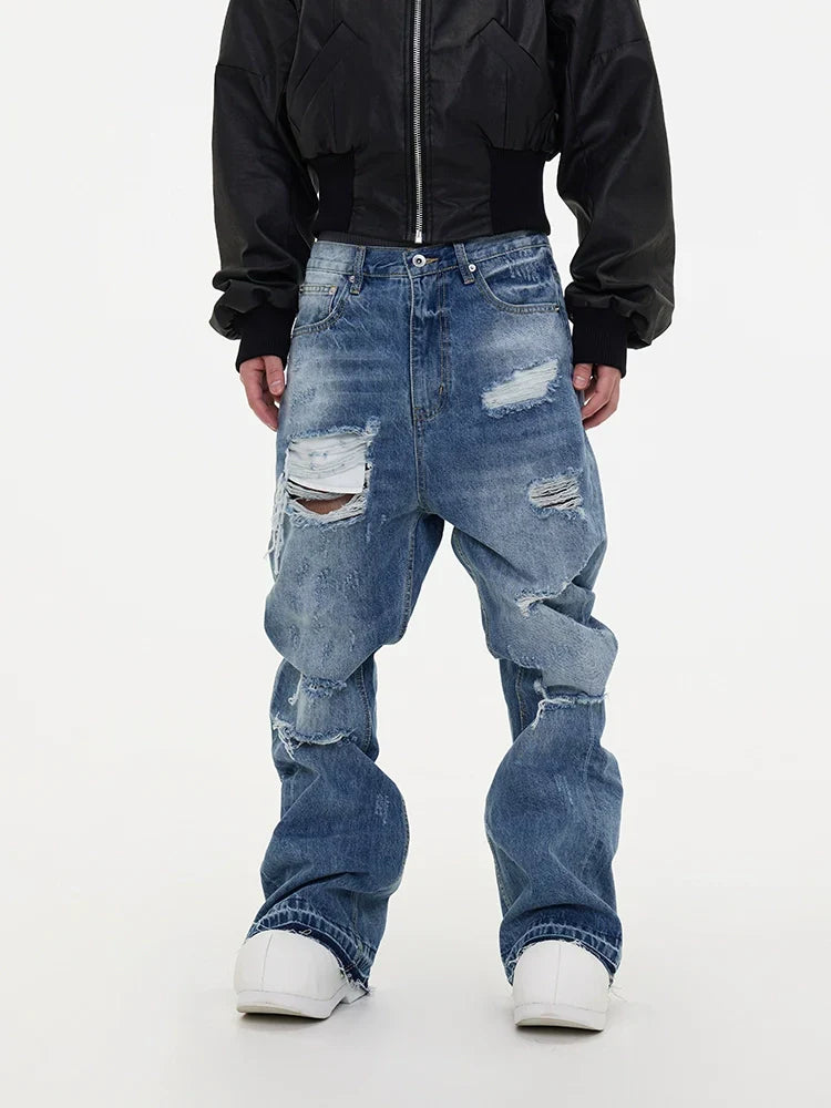 Ripped Light Wash Distressed Baggy Jeans