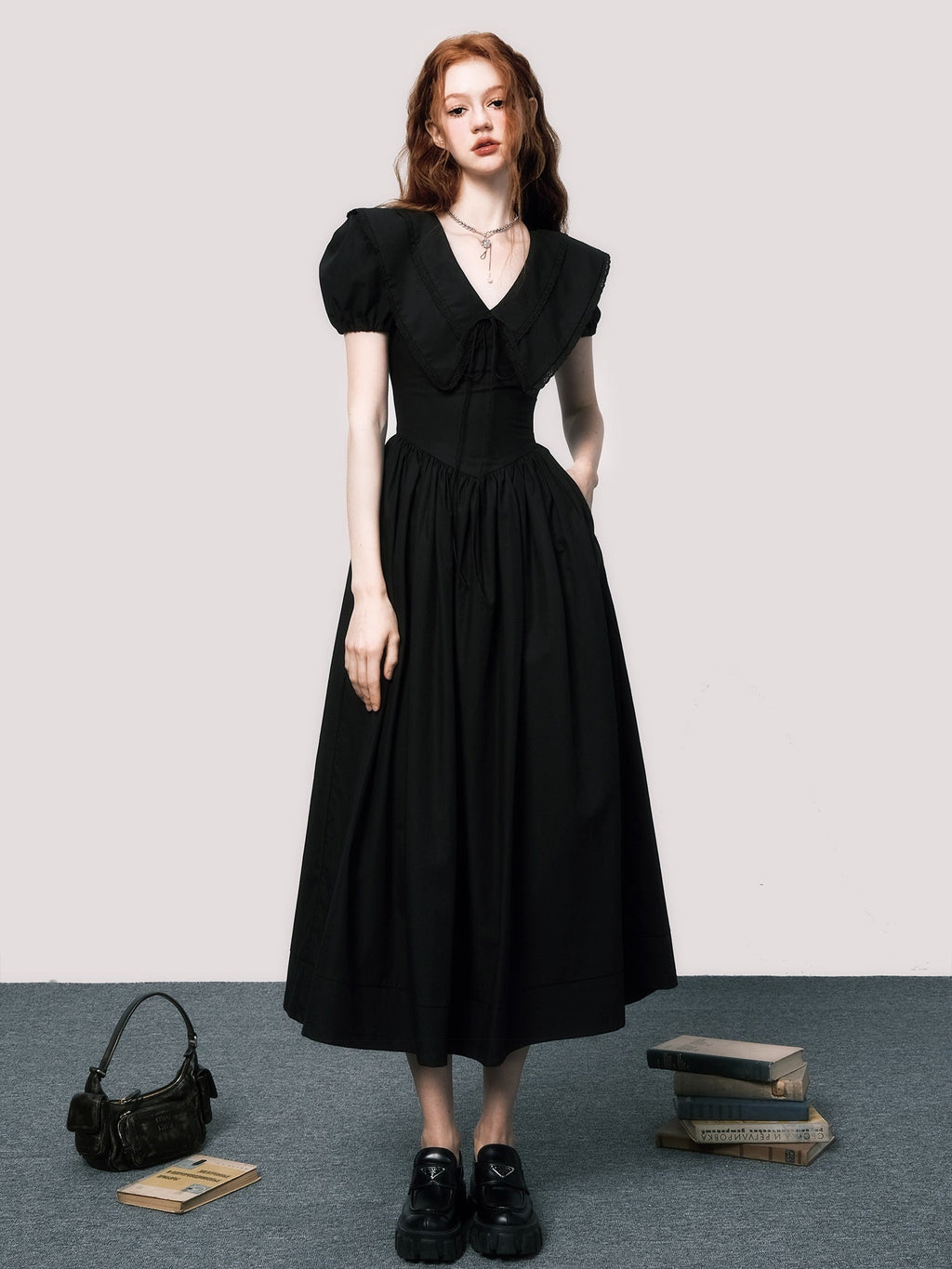 Elegant V-Neck Puff Sleeve Little Black Dress