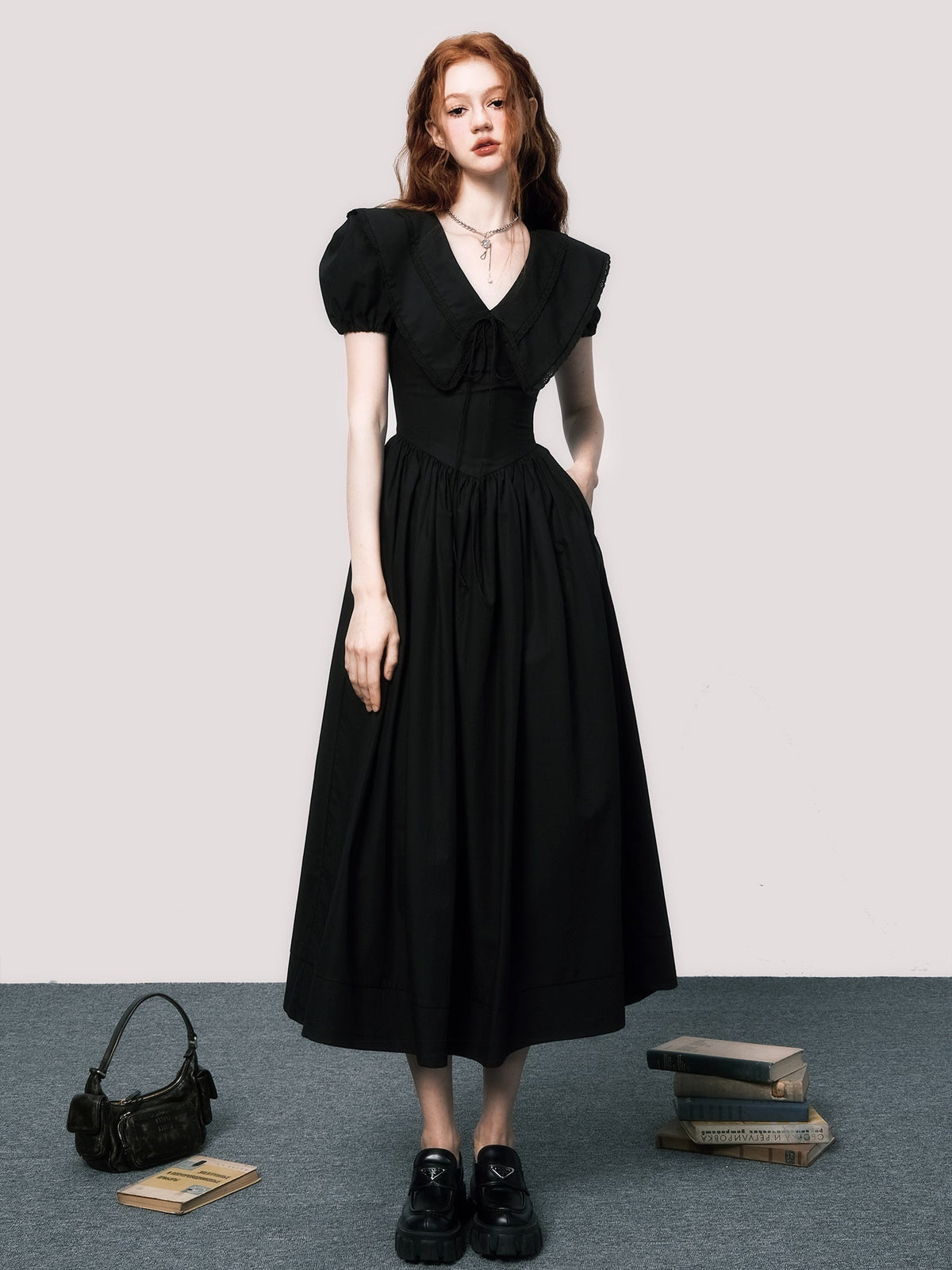 Elegant V-Neck Puff Sleeve Little Black Dress
