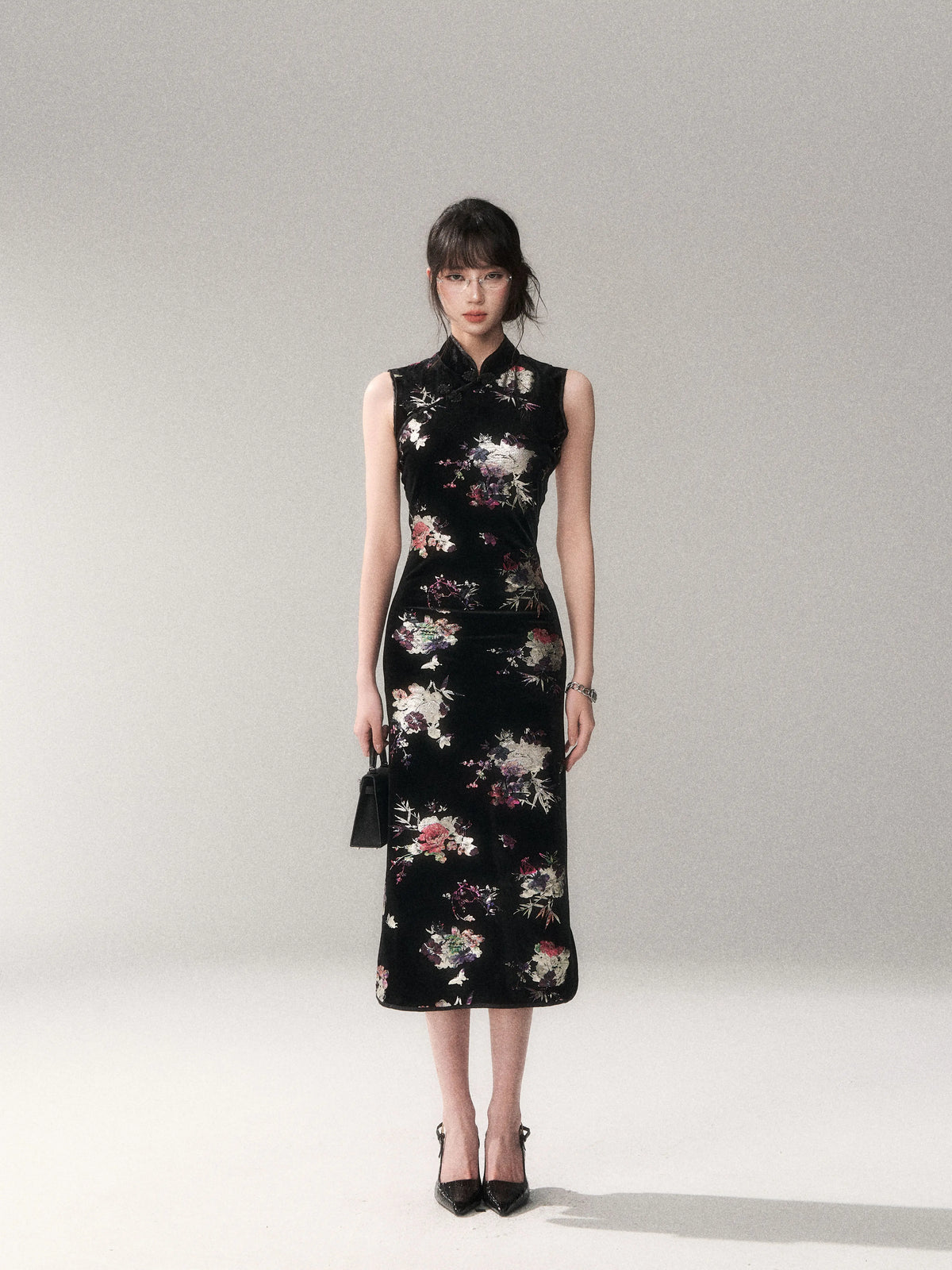 Midnight Peony Cheongsam Dress