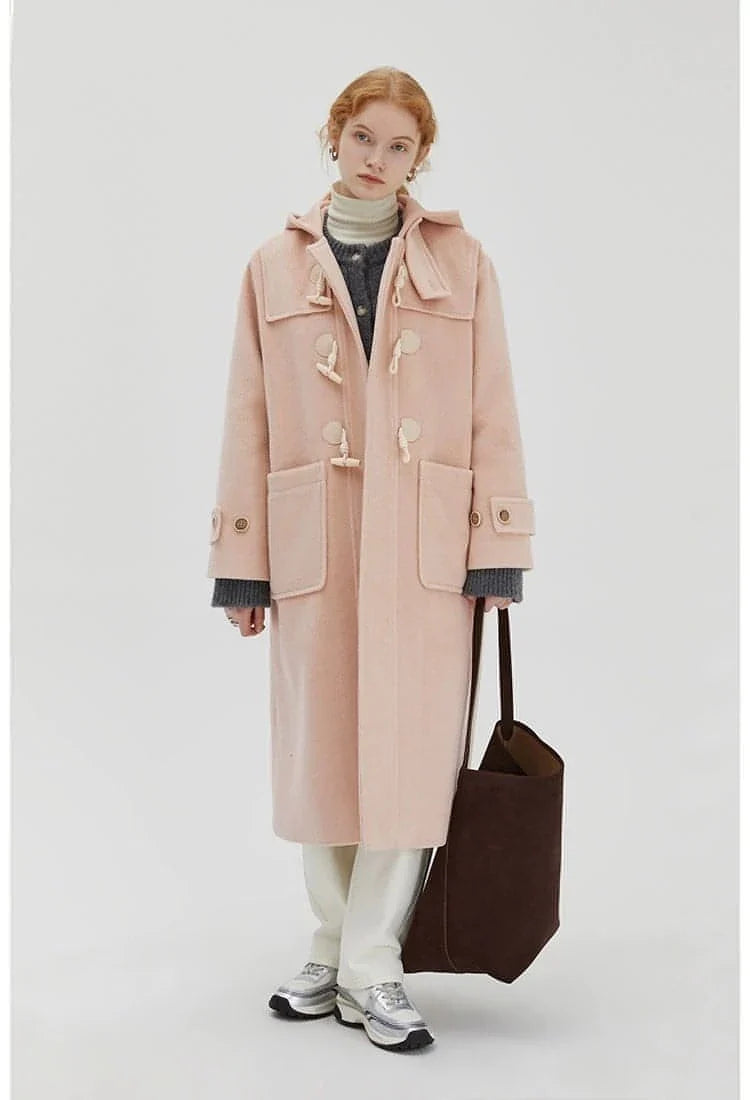 Winter Thicken College Style Hooded Mid-Length Melton Wool Coat