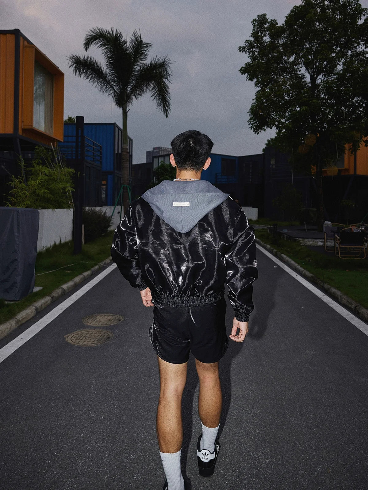 Black Glossy Zip Up Jacket and Short