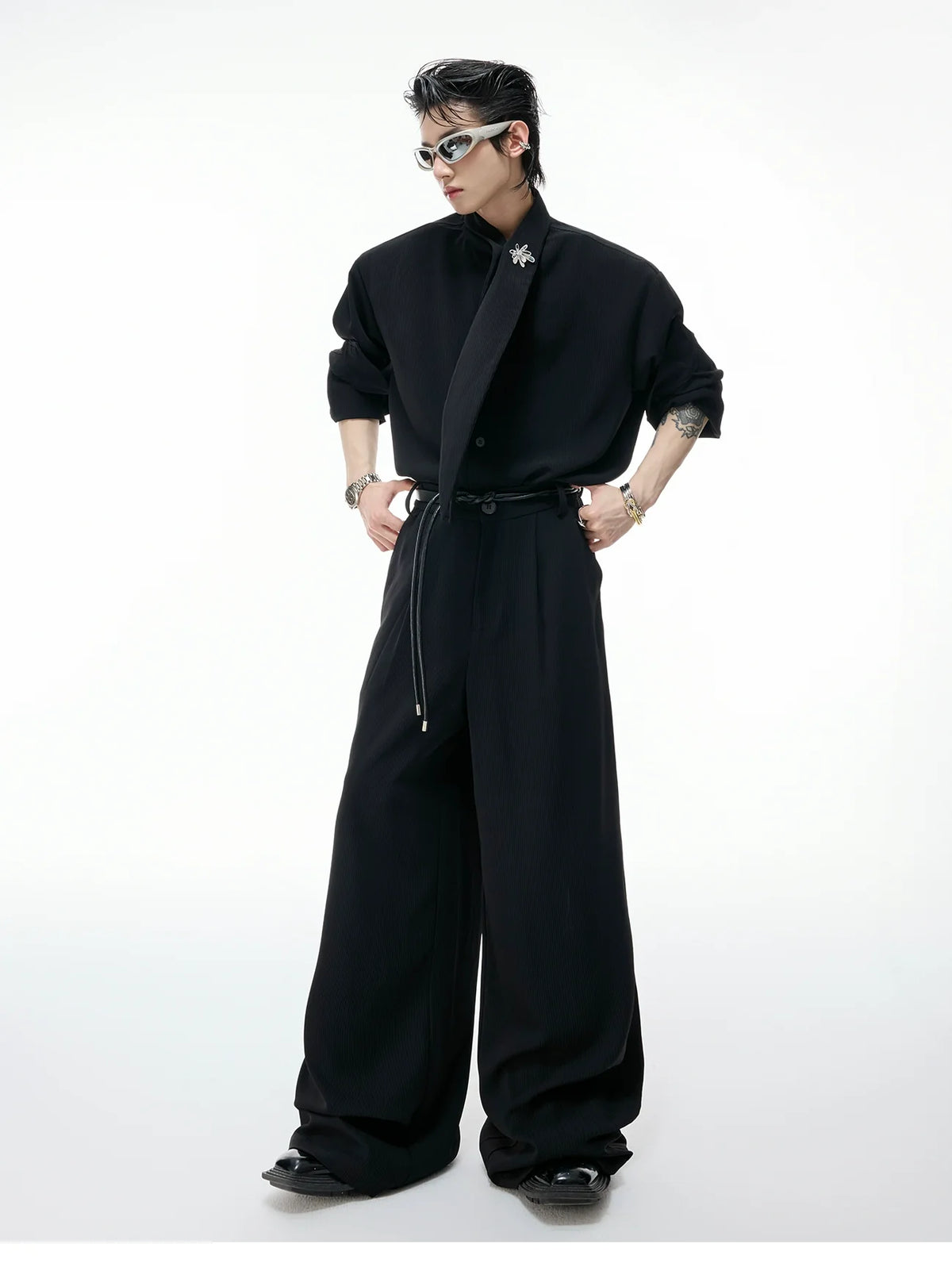 Scarf Collar Wide-Leg Suit